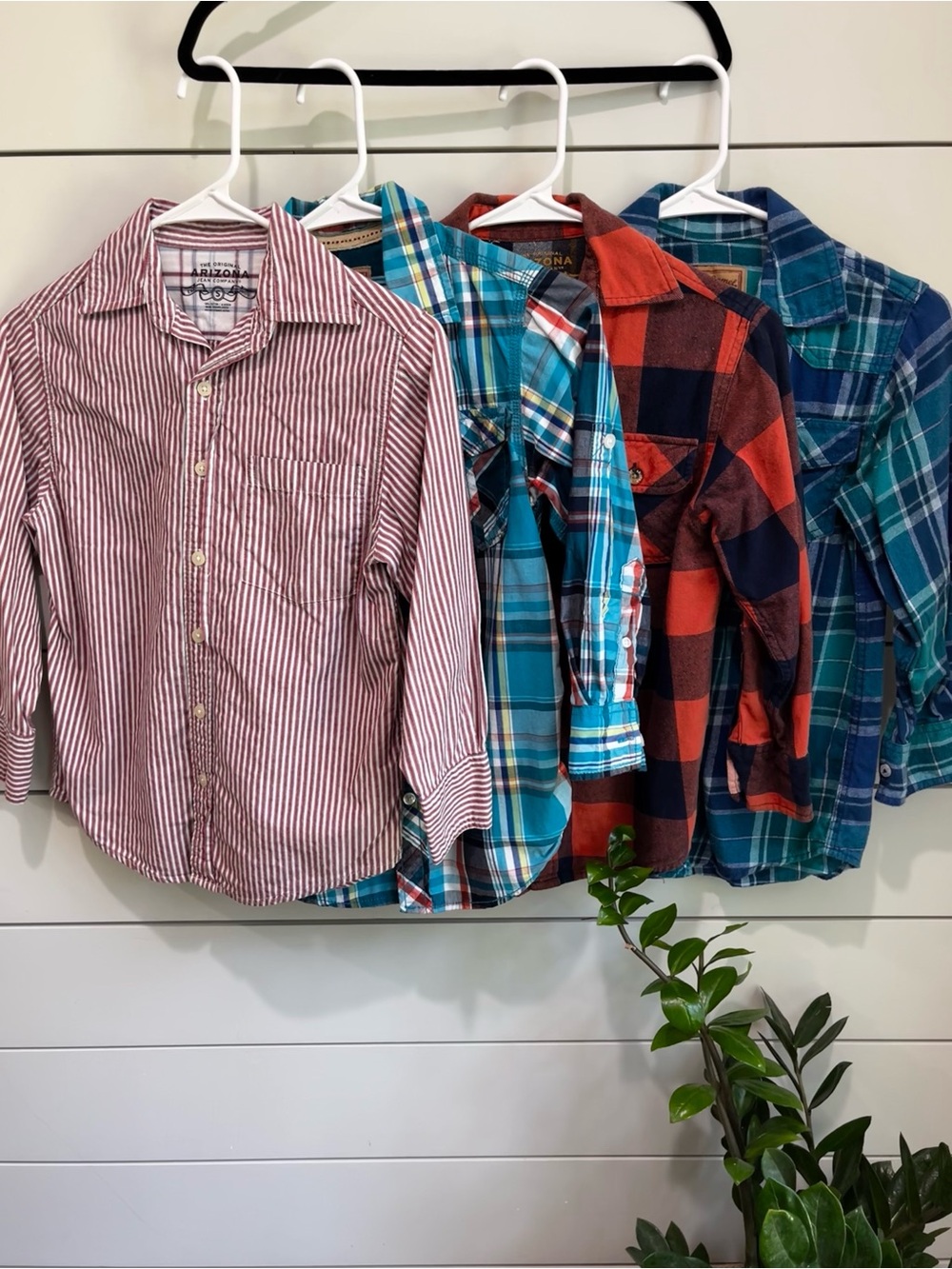 Boys Size S Button Up Shirt Bundle 4pc Plaid Stripe 100% Cotton Preppy